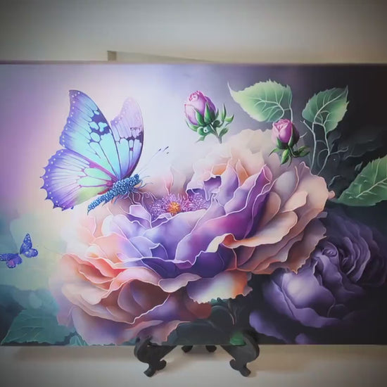 Large Blue Butterfly with Purple Roses Brighten up your Kitchen Decor, Environmentally Friendly Bamboo Cutting Board Decorated with UV Ink