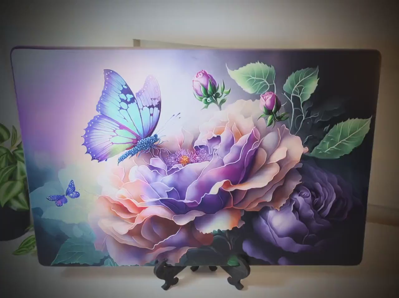 Large Blue Butterfly with Purple Roses Brighten up your Kitchen Decor, Environmentally Friendly Bamboo Cutting Board Decorated with UV Ink