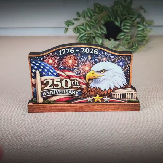 Personalized Patriotic Shelf Sitter, 250th Anniversary Decor, American Eagle Flag Decor, 1776-2026 USA Tabletop Decoration