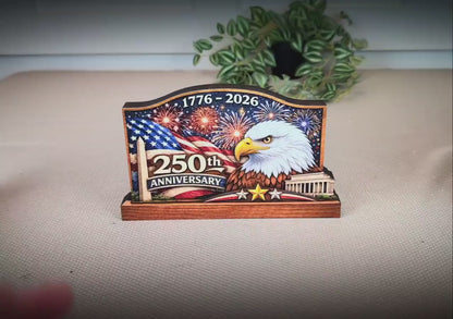 Personalized Patriotic Shelf Sitter, 250th Anniversary Decor, American Eagle Flag Decor, 1776-2026 USA Tabletop Decoration