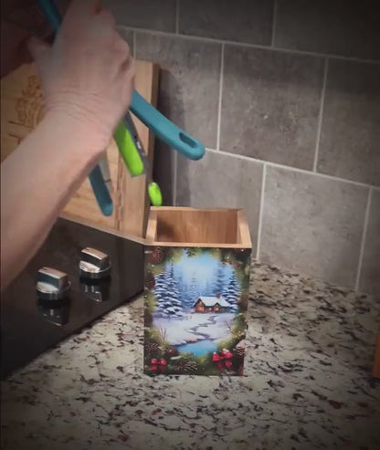 Hummingbirds Utensil Holder, Eco-Friendly Bamboo Wood, Beautiful Hummingbird Art Decorating 4 Sides in UV Ink & Protected with Polycrylic