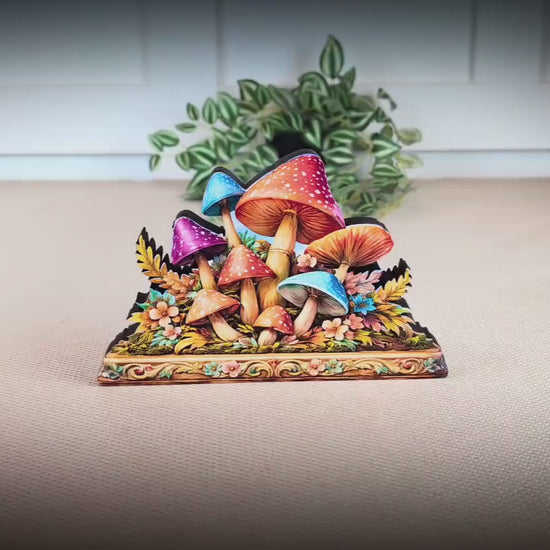 Personalized Colorful Mushroom Shelf Sitter, Nursery Table Decor, Whimsical Floral Woodland Decor, Baby Room Keepsake. Mantel & Tiered Tray