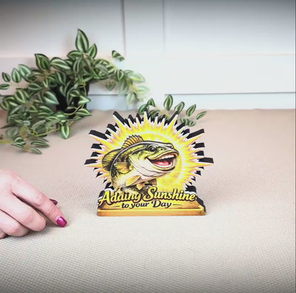 Personalized Fish Shelf Sitter, Fishing Gift Decor, Adding Sunshine to Your Day Sign, Layered Wood Tabletop Decor