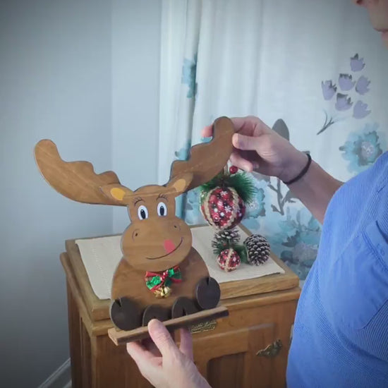 Rustic Wooden Moose, Modern Christmas Farmhouse Decor, Fireplace Mantel Decoration, Tabletop Centerpiece