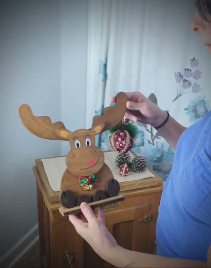 Rustic Wooden Moose, Modern Christmas Farmhouse Decor, Fireplace Mantel Decoration, Tabletop Centerpiece