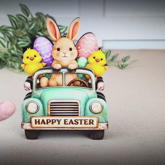 Easter Truck Shelf Sitter – Bunny & Chicks with Eggs, Personalized Wooden Spring Decor, Perfect for  Mantels, Shelves and Tiered Trays