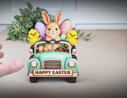 Easter Truck Shelf Sitter – Bunny & Chicks with Eggs, Personalized Wooden Spring Decor, Perfect for  Mantels, Shelves and Tiered Trays