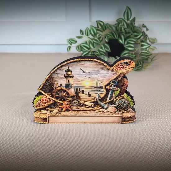 Personalized Sea Turtle Shelf Sitter, Nautical Beach Decor, Coastal Turtle Tabletop Sign, Beach House Keepsake, Mantle & Shelf Decor