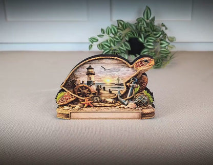 Personalized Sea Turtle Shelf Sitter, Nautical Beach Decor, Coastal Turtle Tabletop Sign, Beach House Keepsake, Mantle & Shelf Decor