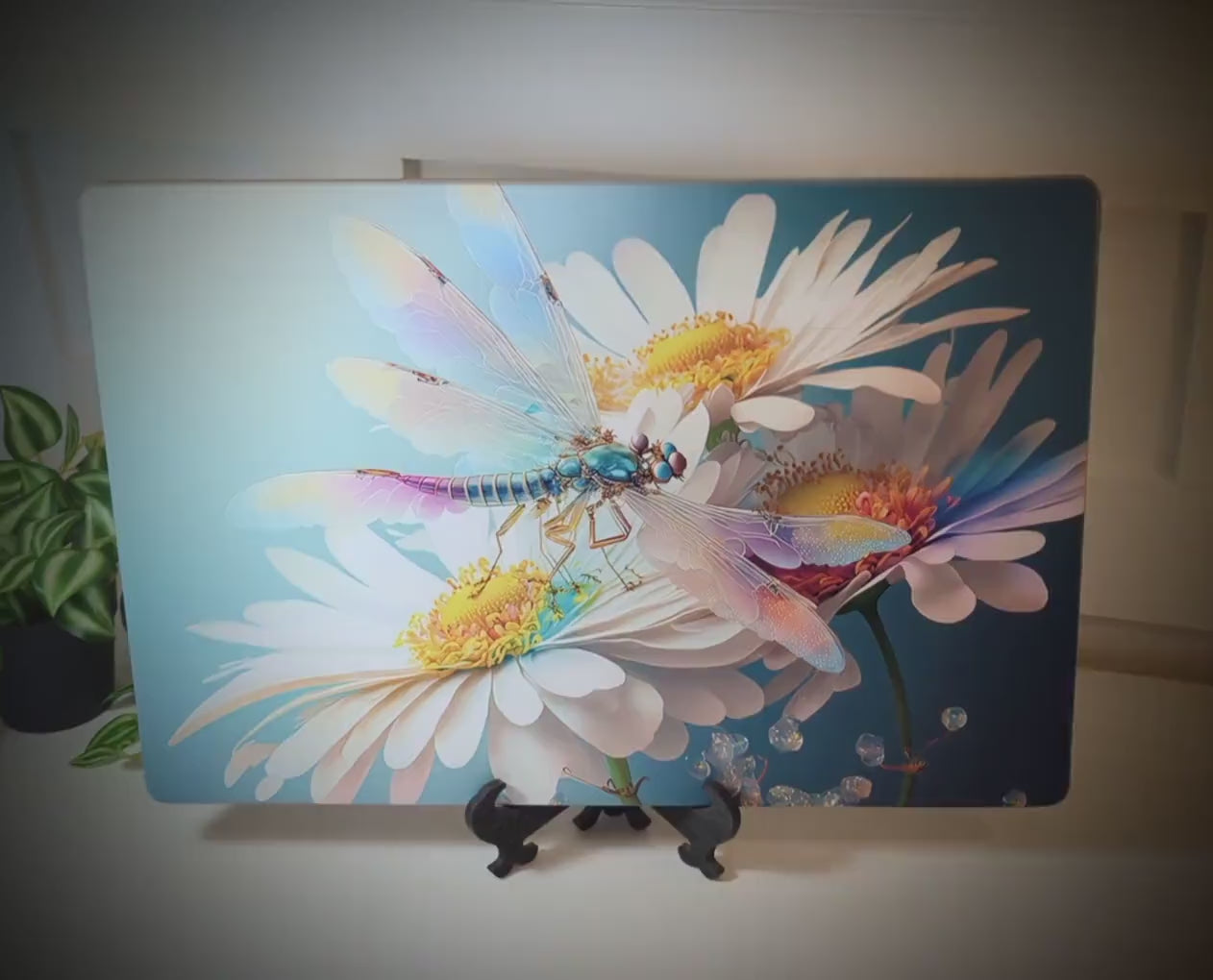 Dragonfly and Daisy Flowers Brighten up your Kitchen Decor, an Environmentally Friendly Bamboo Cutting Board Decorated with UV Ink