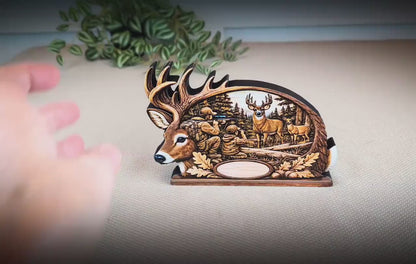 Personalized Father Son Deer Hunting Shelf Sitter, Rustic Buck Scene Tabletop Decor, Hunter Keepsake Gift for Dad, Mantle Decor