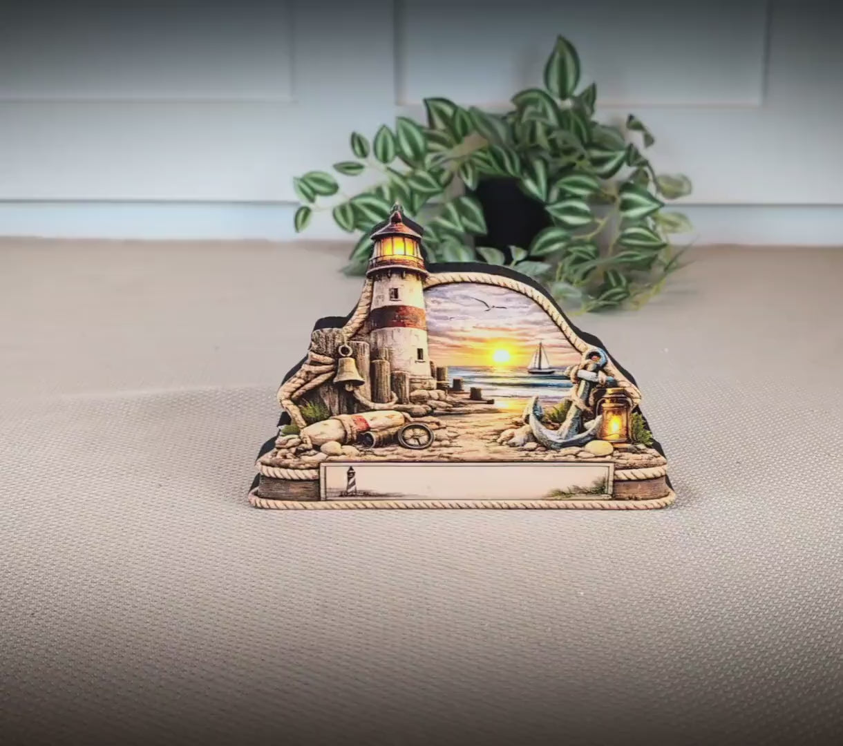 Personalized Lighthouse Shelf Sitter, Nautical Beach Decor, Coastal Tabletop Sign, Beach House  Keepsake, Shelf & Mantle Decor