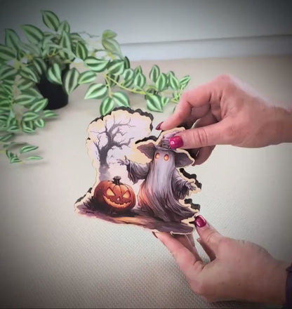 Custom Halloween Ghost Shelf Sitter, Spooky Tree & Pumpkin, A Keepsake Filled With Wonder, Decor for Tiered Trays. Mantels and Shelves