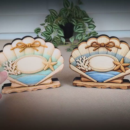 Personalized Scalloped Seashell Shelf Sitter, Nautical Beach Decor, Coastal Tabletop Sign, Beach House  Keepsake, Shelf & Mantle Decor