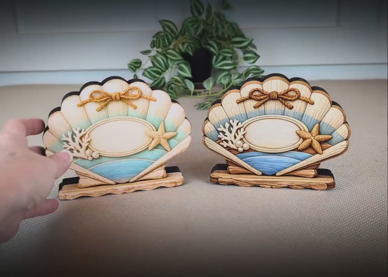 Personalized Scalloped Seashell Shelf Sitter, Nautical Beach Decor, Coastal Tabletop Sign, Beach House  Keepsake, Shelf & Mantle Decor