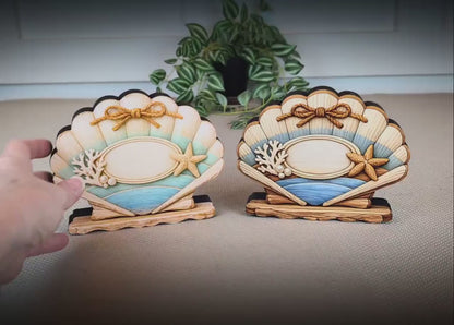 Personalized Scalloped Seashell Shelf Sitter, Nautical Beach Decor, Coastal Tabletop Sign, Beach House  Keepsake, Shelf & Mantle Decor