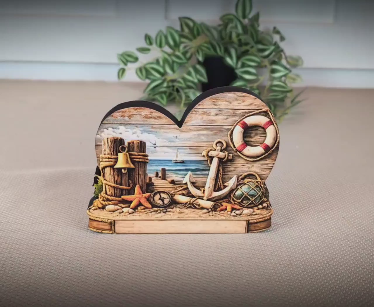 Personalized Coastal Heart Shelf Sitter, Nautical Beach House Decor, Ocean Lover Gift, Tabletop Sign, Keepsake, Mantel & Tiered Tray Decor
