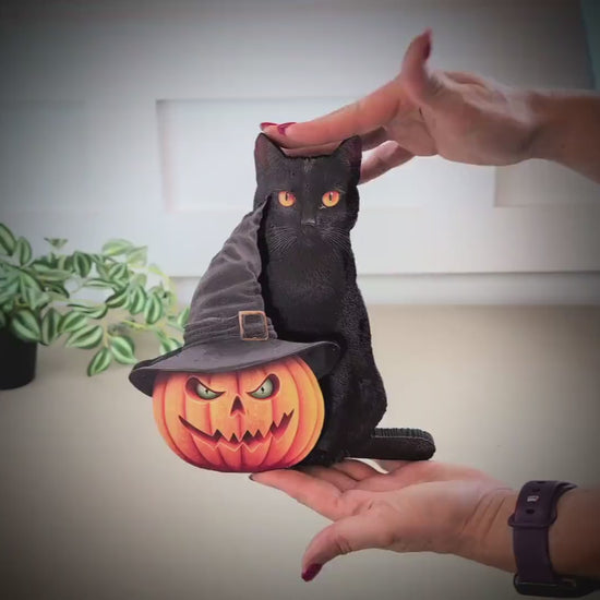 Custom Halloween Pumpkin with Cat, Personalized Shelf Sitter with Name, For Cat Lovers, Add a Soft Glow of Personality To Your Spooky Season