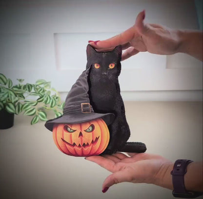 Custom Halloween Pumpkin with Cat, Personalized Shelf Sitter with Name, For Cat Lovers, Add a Soft Glow of Personality To Your Spooky Season